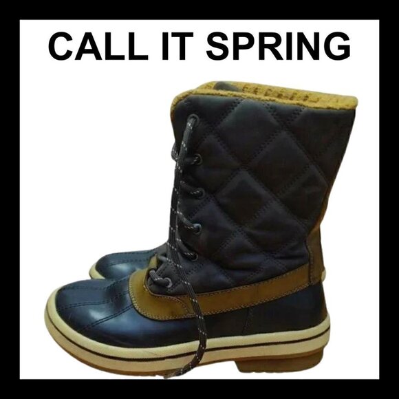 CALL IT SPRING Tan Brown Lace-up Faux Fur Winter Duck Boots - Picture 1 of 6